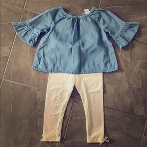Baby girl outfit denim look top with ruffle sleeve